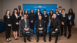 Archbishop Christophe Pierre With Diplomacy Students 320x180 Archbishop Christophe Pierre pictured with a group of diplomacy and international relations students and representatives as part of the World Leaders Forum series.