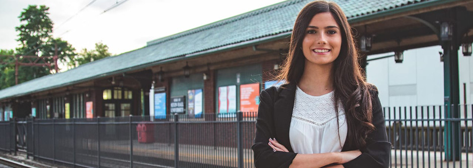 Student Brianna Bell in front of the train station. 