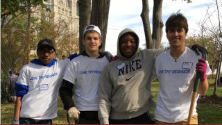 DOVE students doing yard work