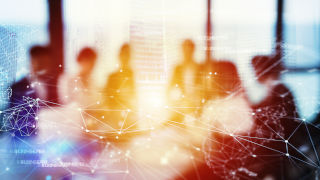 Digital network of interconnected data points.