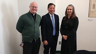 Photo of Ambassador Christopher P. Lu with the UN Field Seminar.Photo of Dr. Brian Muzás, Ambassador Lu, and Anca DiGiacomo