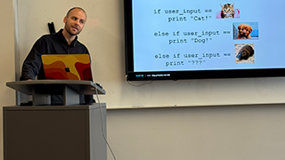 Seton Hall hosted alumnus Joshua Meyer ’12 for an “AI 101” workshop that explored large language models, agentic AI, ethics and effective use of emerging tools.