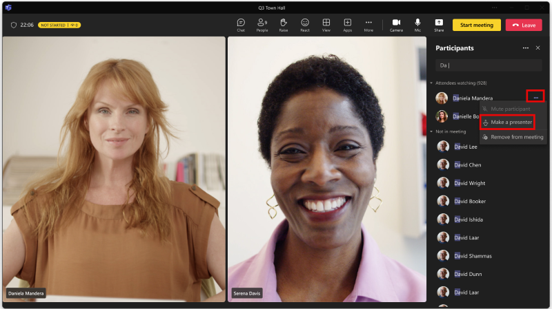 Microsoft teams interface with two presenters in the green room.