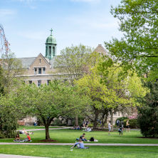Campus spring Image of campus with President's Hall in the spring