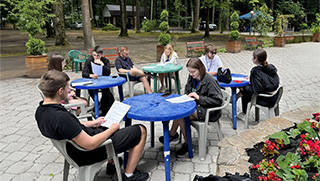 Students practicing English