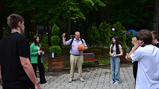 Misura's class in a storytelling exercise.