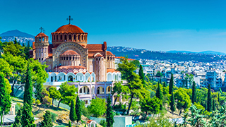 A view of a cathedral in Thessaloniki, Greece.