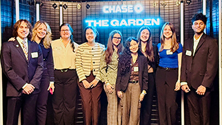 Student researchers, faculty mentors and administrators gather at Madison Square Garden during the 2026 BIG EAST Undergraduate Research Poster Symposium.