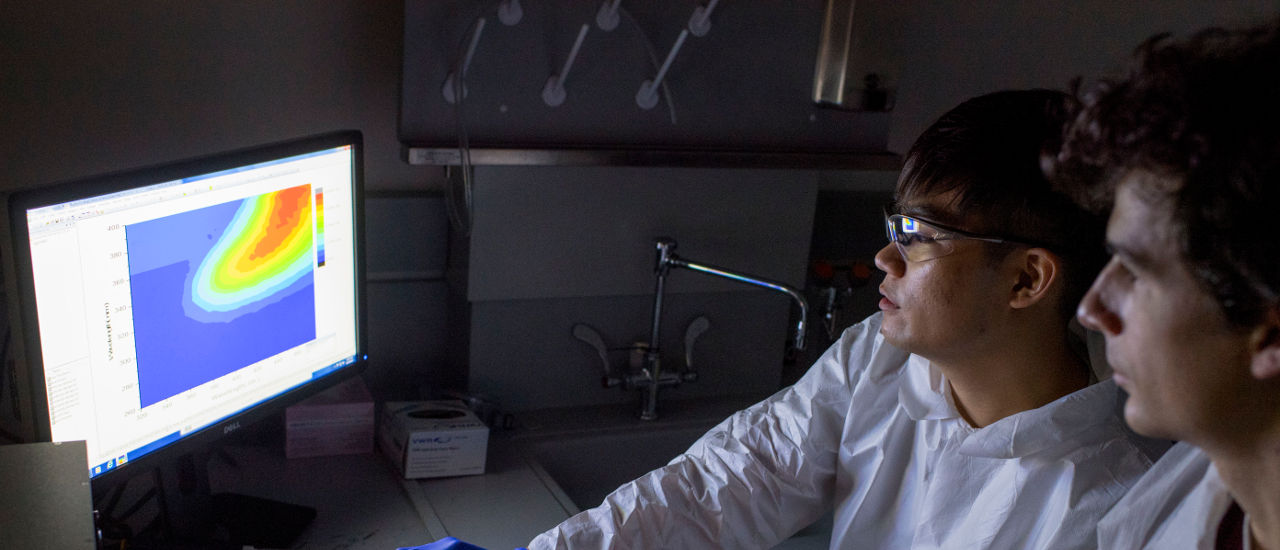 Biology students working on a computer