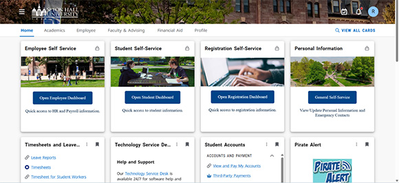 A screenshot of the new university portal chiclets