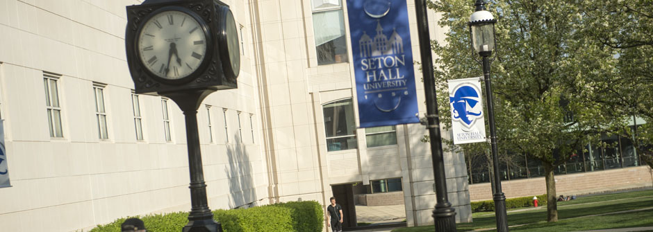 A photo of the clock tower on campus.