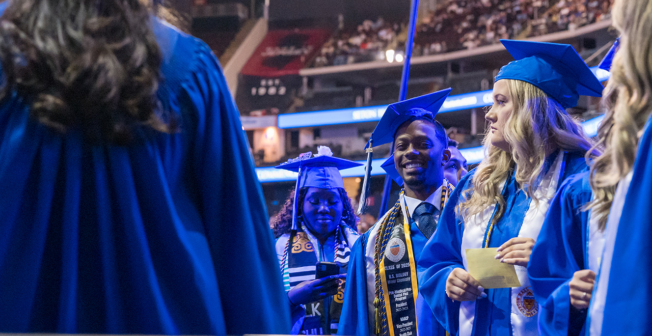 A photo of students at graduation.