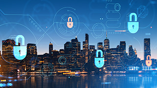 New York City skyline and cybersecurity