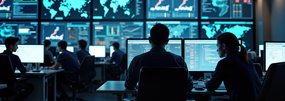 Professionals working at a computer workstation.