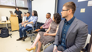 Panel of entrepreneurs in a classroom