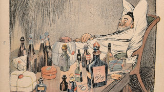 Illustration of sick man for history department symposium 