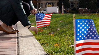 American flags arranged in honor of veterans