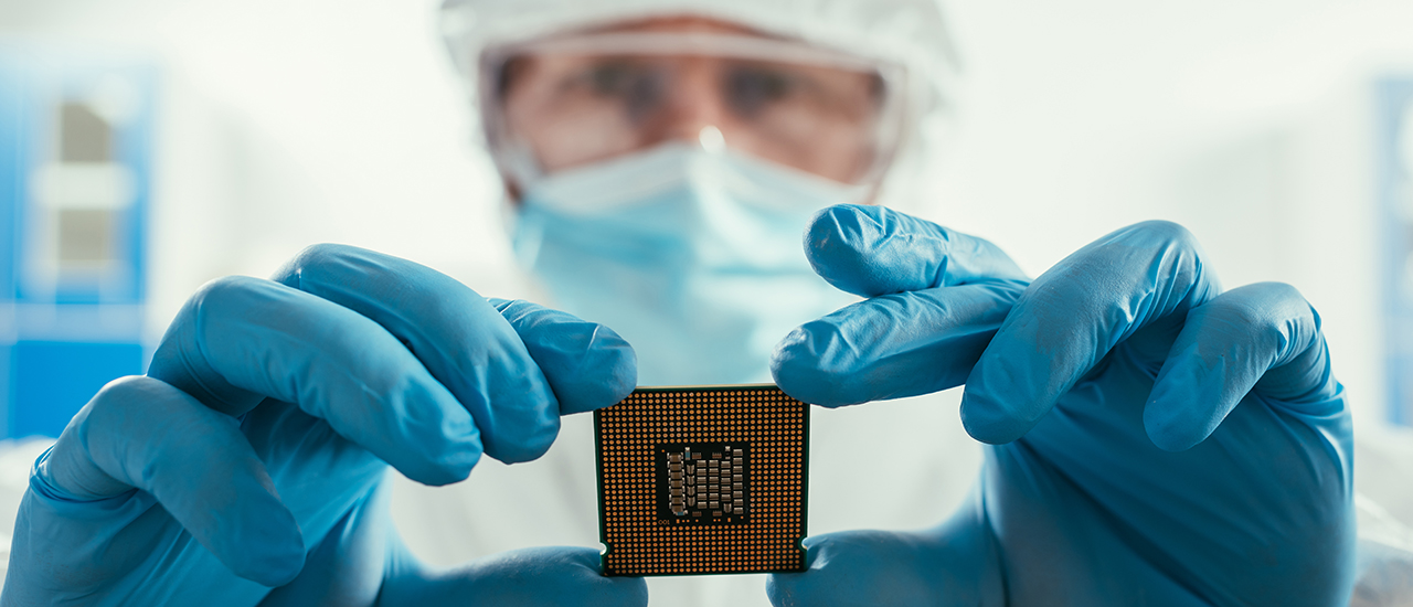 Lab technician with chip Lab technician with chip