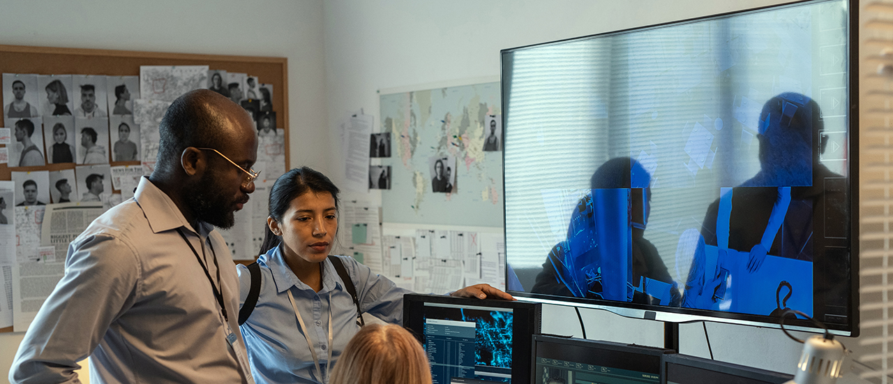 People looking at date on a computer screen.