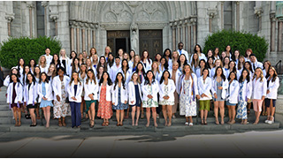 nursing students on the stairs