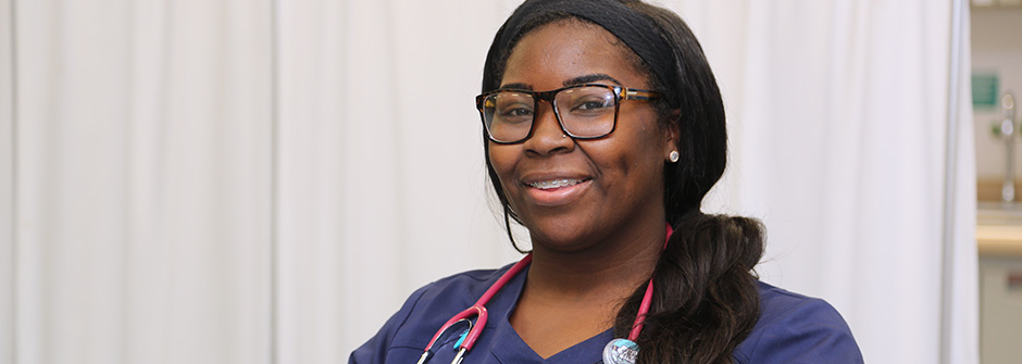 Nursing student in library