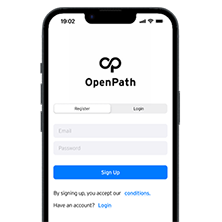 Open Path app screen with Register and Login buttons