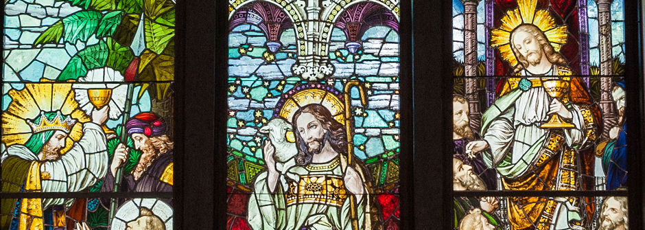 Stained glass window in a church.