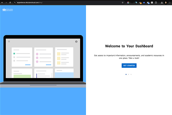Screenshot of welcome dashboard